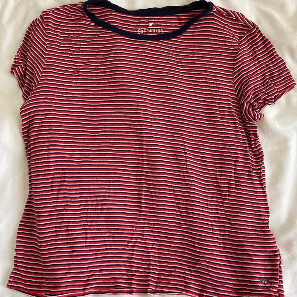 Hollister Red White and Navy striped Shirt